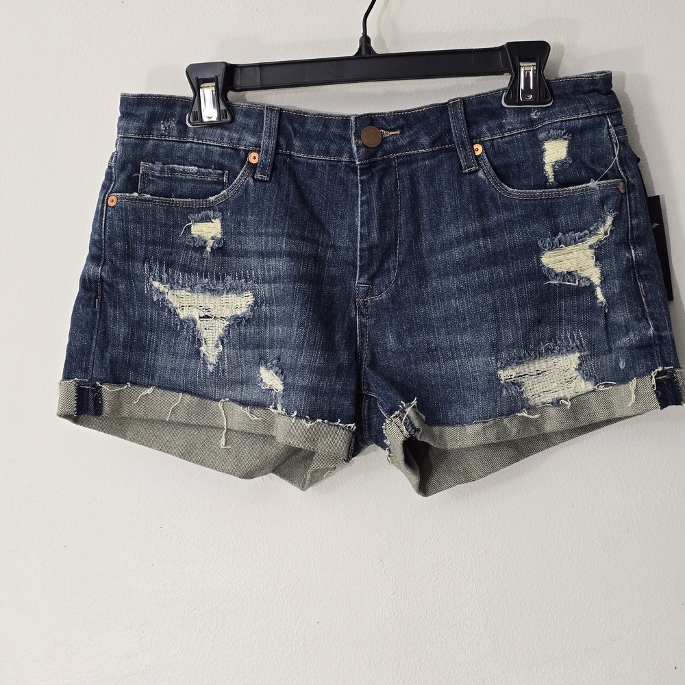 Denim Distressed Cuffed Women's Shorts - Dark Blue